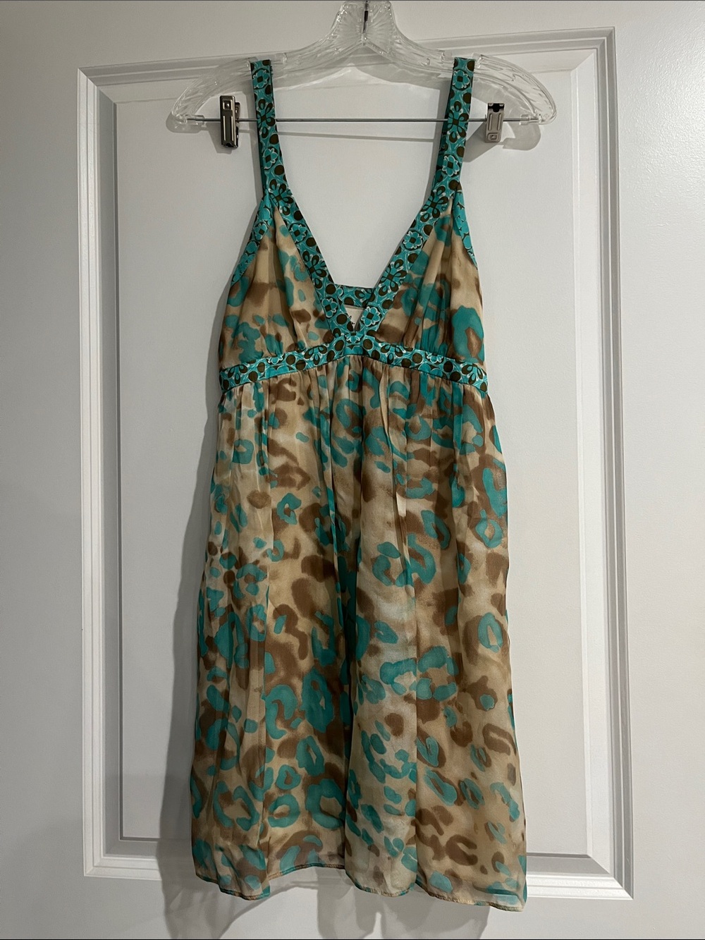 Milly Turquoise and Tan Leopard Print Dress sz 4